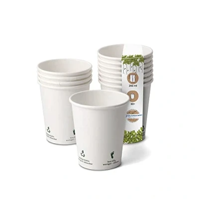 Image of BIOZOYG 50x Disposable Coffee Cups 200 ml / 8 oz, Ø 80 mm White with Environmental Icons Paper for hot Drinks Plastic Free
