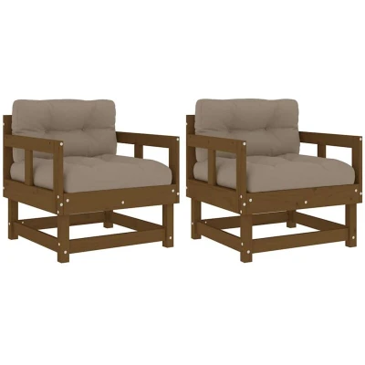 Image of vidaXL Garden Chairs with Cushions 2 pcs Honey Brown Solid Wood Pine