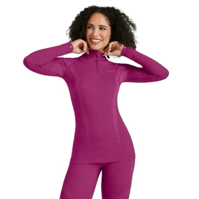 Image of FALKE Women&#039;s Wool Tech High Zip Neck W L/S SH Functional Yarn Quick Dry 1 Piece Base Layer Top, Purple (Radiant Orchid 8692), L