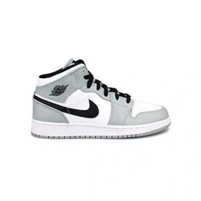 Image of Jordan Youth Air 1 Mid GS Leather Synthetic Light Smoke Grey Black White Trainers 3.5 UK