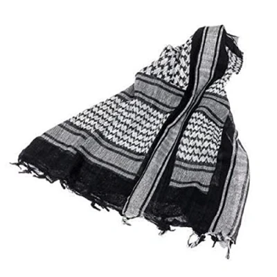 Image of Men&#039;s Protective SAS Army 100% Cotton Military Desert Tactical Neck Head Keffiyeh Wrap Combat Sun Hat Scarf Shemagh (Black &amp; White)