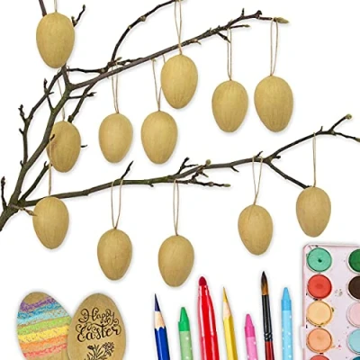 Image of 12 brown papier mâché Easter Eggs Classic decoration for branches and arrangements to paint write on 4x6 cm 2021