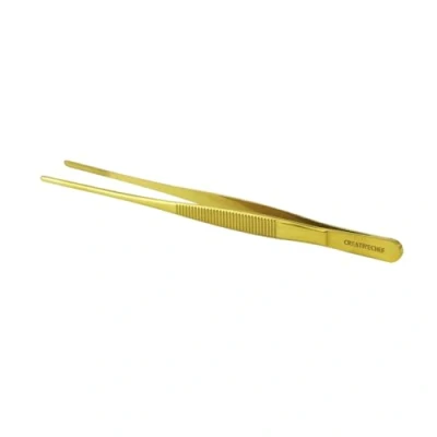Image of CREATIVECHEF 1PCS 8 Inch kitchen Tweezers for Plating Ergonomic Food Tweezers, Fine Tongs Chef Tool and Repairing Stainless Steel Precision Gold