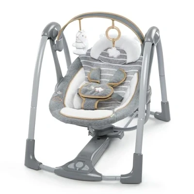 Image of Ingenuity Swing &#039;n Go Deluxe 5 Speed Baby with Cushioned Harness Foldable, Portable, 2 Plush Toys &amp; Sounds, 0 9 Months 6 20 lbs (Bella Teddy)