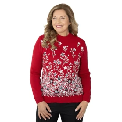 Image of Fashion Friendly Floral Crew Neck Jumper Red Extra Large (L/XL)