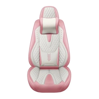Image of Eunncu Universal Car Seat Covers Waterproof Leather Full Set, Can Protect Front and Rear Seats, To Fit Most Cars, Side Airbag Compatible, Pink