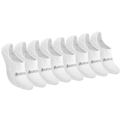 Image of Saucony Women&#039;s No Show Cushioned Invisible Liner Socks, Available in S l (8, 16, White (8 Pairs), Small (Pack of 16)