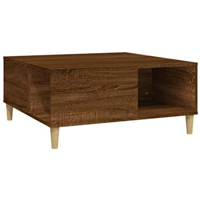 Image of vidaXL Rectangular Coffee Table Brown Oak Engineered Wood and Solid Eucalyptus Construction, Minimalist Design, Ample Storage, Ideal for Living Room or Bedroom