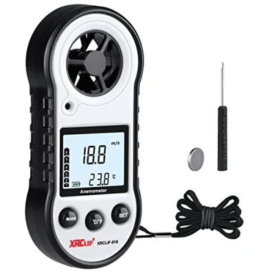 Image of Digital Wind Speed Meter Anemometer Handheld Air Flow for Measuring Temperature/Speed, Gauge Shooting Windsurfing Fishing Hunting Grey
