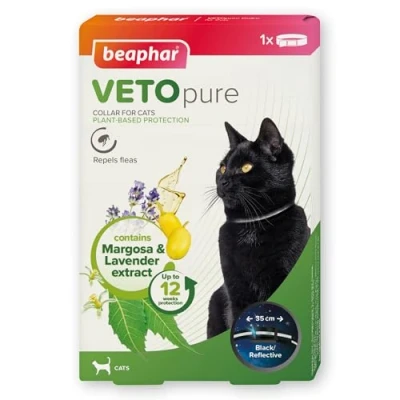 Image of Beaphar VETOpure Reflective Flea Collar for Cats Plant Based Protection Repels up to 12 Weeks Contains Margosa &amp; Lavender Extract Safety Stretch Adjustable 35cm