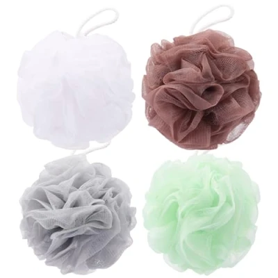 Image of Tbestmax 4 Pack Mesh Pouf Bath Sponge Loofah Body Exfoliating Shower Ball