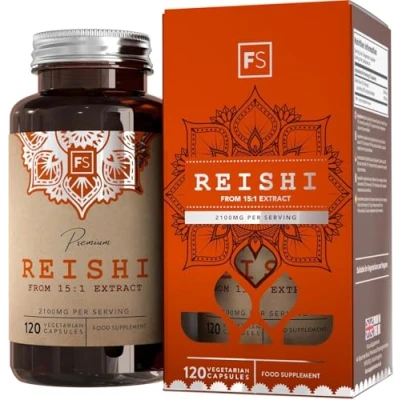 Image of FS Reishi Mushroom Capsules 120 2100mg (15:1 Extract) per Serving High Strength Supplement Non GMO &amp; Allergen Free Made in the UK
