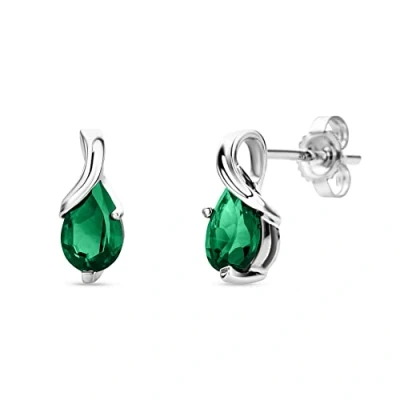 Image of Orovi Gold Earrings for Women Solid 9k /375 White Green Emerald Drop May Birthstone Hypoallergenic