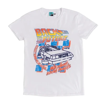 Image of TruffleShuffle Back to The Future We Don&#039;t Need Roads T Shirt White 100% Cotton Perfect for 80s Movie Fans