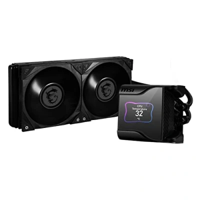Image of MSI MEG CORELIQUID S280 AIO CPU Liquid Cooler 2.4&quot; IPS Display, 7th Gen Asetek Pump, VRM Fan, 2 x Silent Gale P14 Fans, Evaporation Proof Tubing, Center Customizable AMD &amp; Intel Compatible