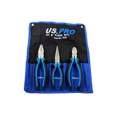 Image of US PRO 3pc 8&quot; Plier Set NI FE Finish Combination, Cutters, Long Nose 1828