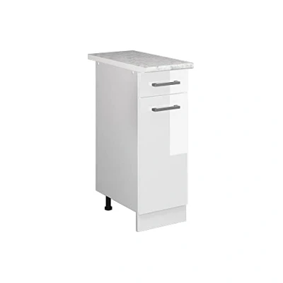 Image of Vicco Universal base unit Raul, White High Gloss/White, 30 cm with drawer, worktop