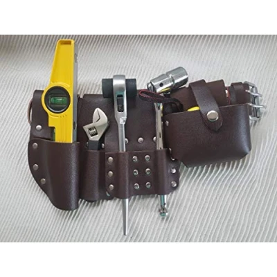 Image of Scaffolding Leather BBI Tool Work Belt with Set Spanner Ratchet Level TapePouch/Pockets/Frog (Belt 1721 716 Tape)