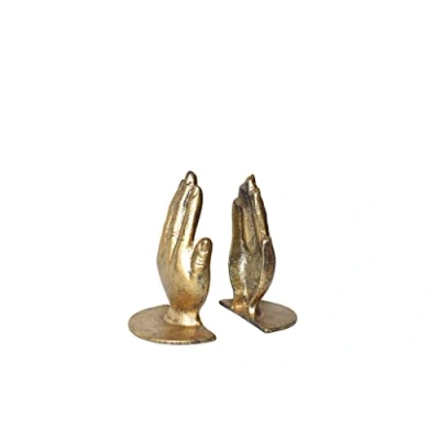 Image of JUCONSIN Hands Bookends, Prayer Hand Decorative Bookends Unique Gold Book Ends Heavy Duty Cast Iron for Shelves