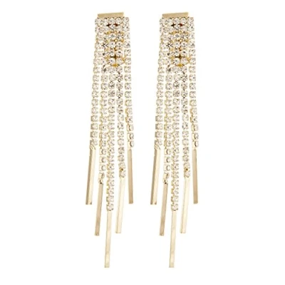 Image of Clip On Earrings Gold Plated Chandelier With Diamante Strands Cat G