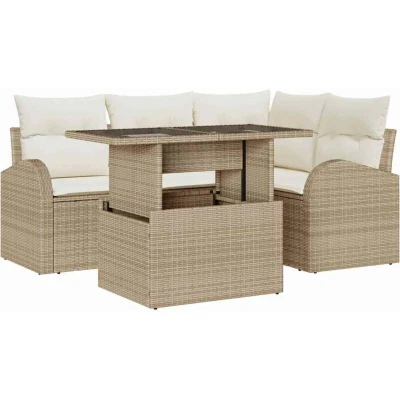 Image of vidaXL 5 Piece Garden Sofa Set with Cushions Beige Poly Rattan