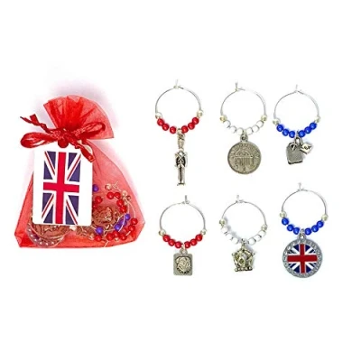 Image of Libby&#039;s Market Place Great Britain British Design Wine Glass Charms with Organza Gift Bag
