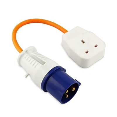 Image of Leisurewize Caravan Mains Adaptor Hook Up Leads, Motorhome Electric Supply CE Approved Camping Industrial Power (3 Pin Socket Adaptor)