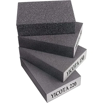 Image of Sanding Block 4 Pieces Sponges with Grits (60,100,150,220) Coarse/Medium/Fine/Superfine Wet and Dry Dual use Abrasive Pads Washable Reusable Sandpaper for Wood Walls Metal