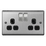 Image of Pck 5 BG Nexus Metal Double 13A Plug Socket,Brushed Steel Finish,Black Inserts