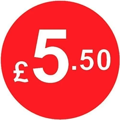 Image of Pack of 500 20mm Price Stickers/Labels Choose from 10p to £95 Bright Red Many Prices (£5.50 Red)