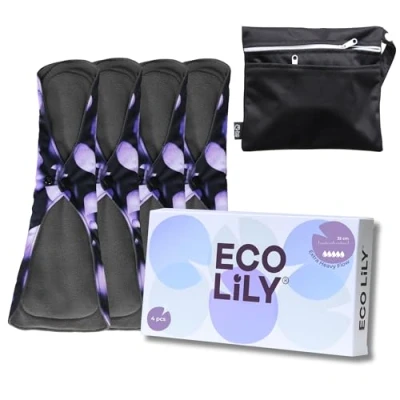 Image of Eco Lily® Reusable Sanitary Pads Towels Period Leakproof Odour Absorbing Charcoal Bamboo (4 Pk Extra Heavy Flow)