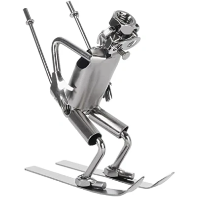 Image of BRUBAKER Screw Figure Skier Ski Iron Metal Man Handcrafted Gift for Winter Sports and Fans