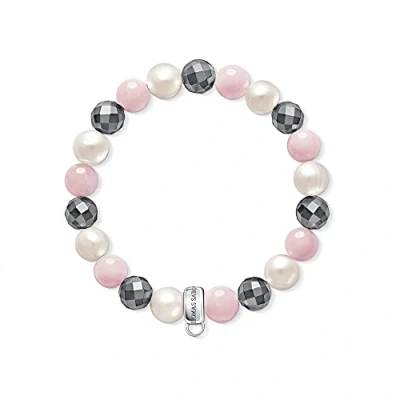 Image of Thomas Sabo Women Charm Bracelet Rose Quartz Freshwater Pearl Hematite Club 925 Sterling Silver