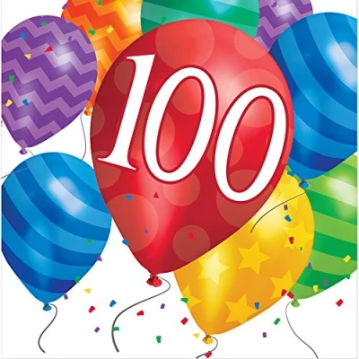 Image of Creative Converting 16 Count 100th Birthday Balloon Blast Lunch Napkins, Multicolor