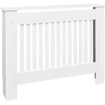 Image of vidaXL White MDF Radiator Cover Heating Cabinet 112cm Stylish, Durable and Easy to Assemble, Modern Slatted Design, Space Saving, Decorative Function