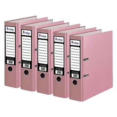Image of indigo® Premium A4 Office Lever Arch File Durable, Organized Storage (FSC Certified, Pastel Pink, 70mm Spine Pack of 5)