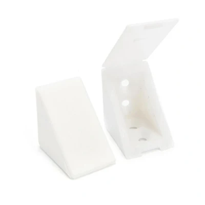 Image of 40 x Universal Corner Brace/Furniture Joint Connector/Angle Bracket with closable Attached Cover Sossai® BT1, 4 Fixing Holes Colour: White Material: Plastic