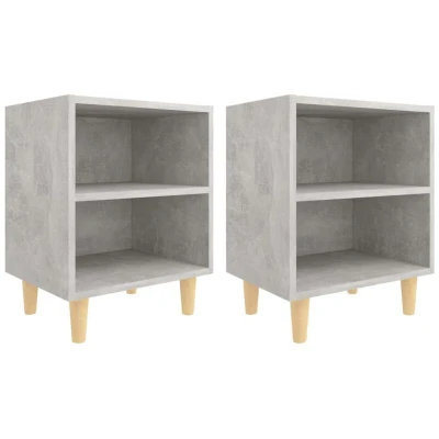 Image of vidaXL Bed Cabinets with Solid Wood Leg 2 pcs Concrete Grey 40x30x50cm