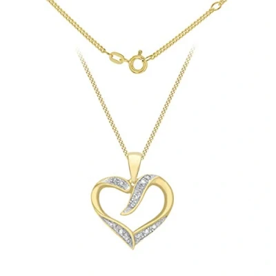 Image of Carissima Gold Women&#039;s 9ct Yellow Diamond Open Heart Pendant on Adjustable Curb Chain Necklace of 41cm/16&quot; and 46cm/18&quot;