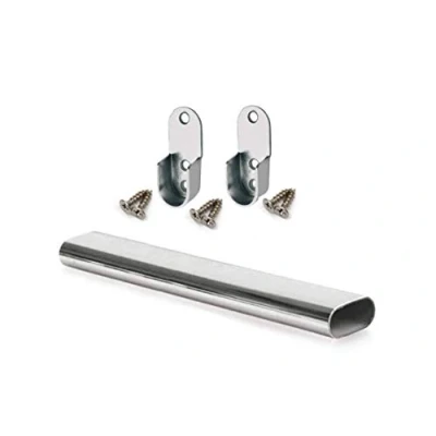 Image of Oval Rail Wardrobe Polished Chrome Hanging Tube Cut to Size + END SUPPORTS and SCREWS (900mm (0.9m) 35.4″)