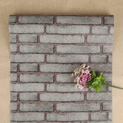 Image of FENTIS Grey Self Adhesive Wallpaper Vintage Brick Look Sticky Back Plastic Vinyl Film Wall Stickers Contact Paper Roll for Kitchen Bedroom and Living Room Decor 44x500cm