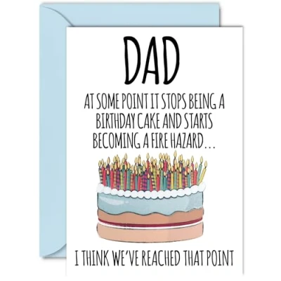 Image of Funny Birthday Cards for Dad Fire Hazard Joke Rude Card from Son Daughter, Humour 40th 50th 60th 70th 80th Bday A5 Daddy Papa Father Greeting
