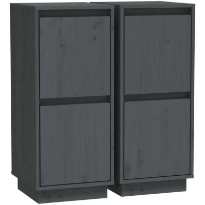 Image of vidaXL Sideboards 2 pcs Grey 31.5x34x75 cm Solid Wood Pine