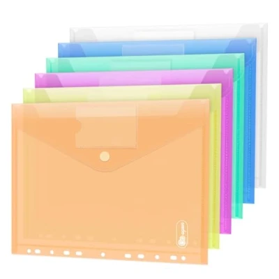 Image of 24 Pack Plastic Wallets A4, Binder Folder with Wallets,A4 Clear Document Wallets, Envelopes Folders Pocket/Hook and Loop Closure, 11 Hole Ring Punched Folde