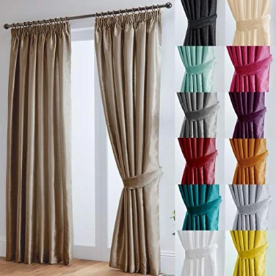 Image of John Aird Luxury Faux Silk Fully Lined Pencil Pleat Curtains With Matching Tie Backs (Mocha, 117cm Width x 183cm Drop (46&quot;x 72&quot;)