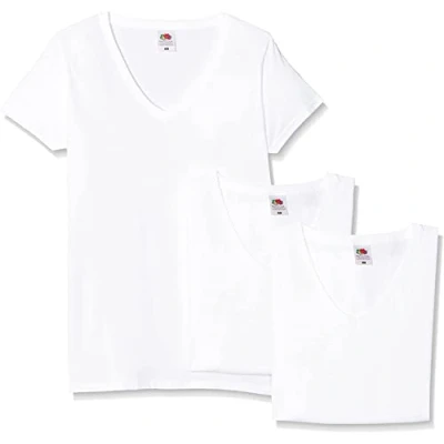 Image of Fruit of the Loom Women&#039;s Lady Fit V Neck Valueweight Tee, 3 Pack T Shirt, White (White 30), 10 (Size:L) (Pack 3)