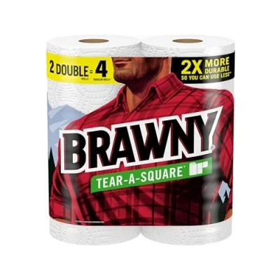 Image of Brawny Tear A Square Paper Towels, 2 Double Rolls = 4 Regular Rolls, 3 Sheet Sizes (Quarter, Half, Full), Strength for All Messes, Cleanups, and Meal Prep