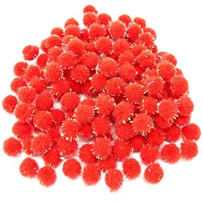Image of Wedding Touches Red 10mm Glitter Mini Pom Poms Small Fluffy Craft Embellishments (1000)
