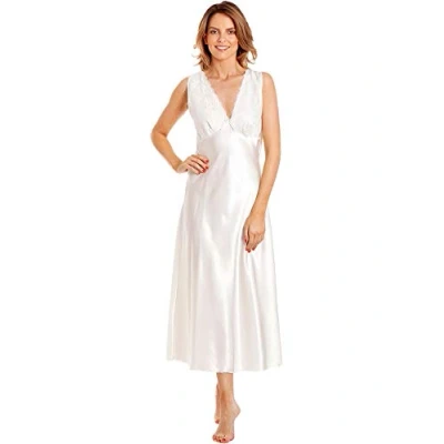 Image of undercover lingerie Womens Satin &amp; Deep Lace Long Chemise Nightdress with Build Up Shoulder N52 Ivory
