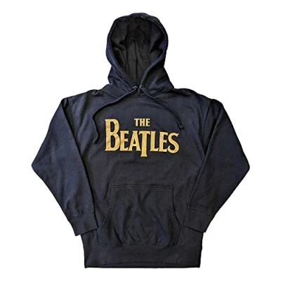 Image of The Beatles Hoodie Gold Drop T Band Logo Official Unisex Navy Blue Pullover XL